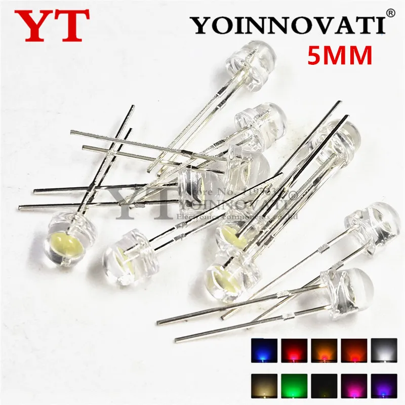YOINNOVATI 1000PCS 5MM Straw Hat Large Cup Short Leg Edge 0.2W White Red Blue Green Yellow DIP LED LAMP Light-Emitting Diode