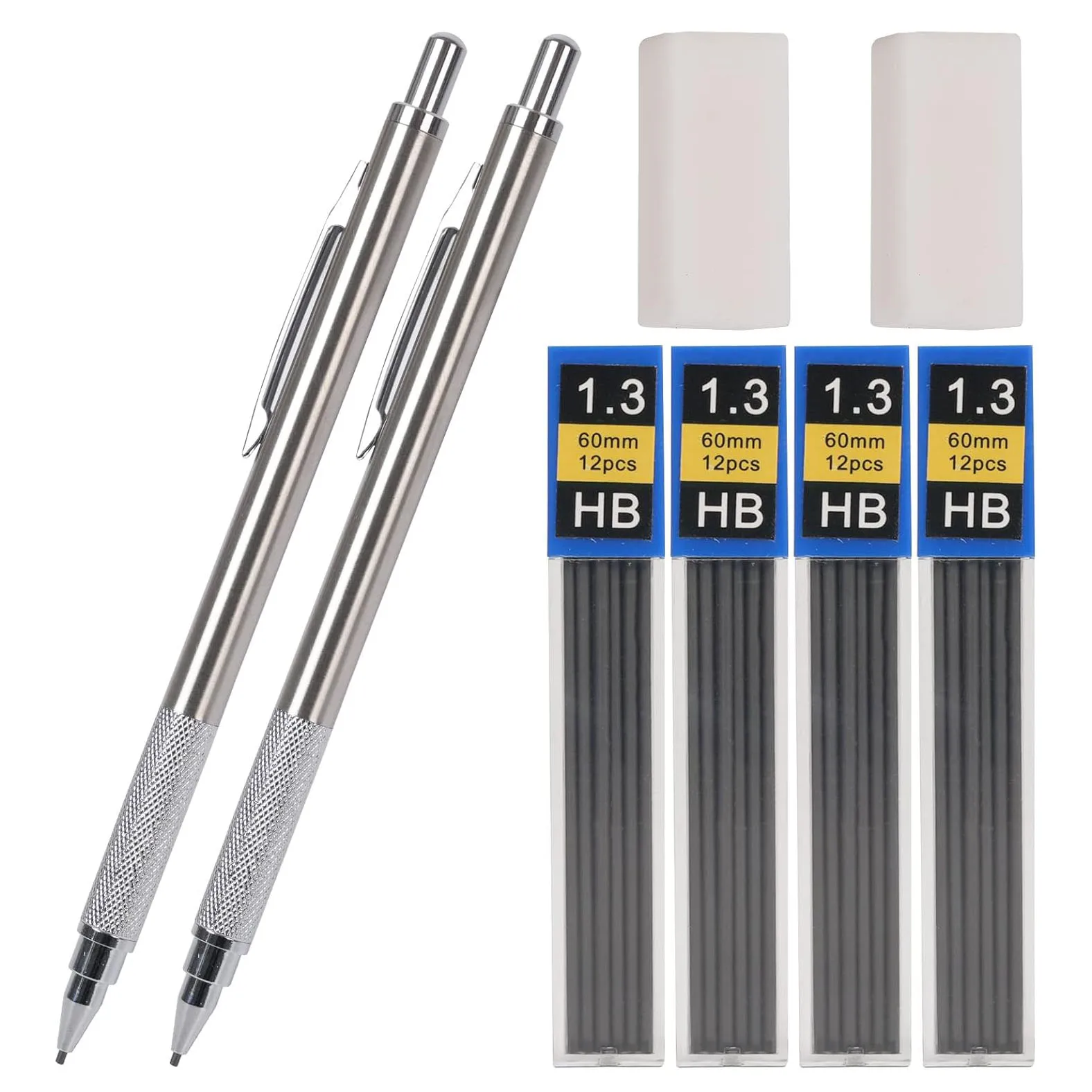 

Набор механических карандашей 1,3 мм с 4 трубками, стержни, 2 ластиками, металлические механические карандаши 1,3 мм, карандаш для рисования, плотник