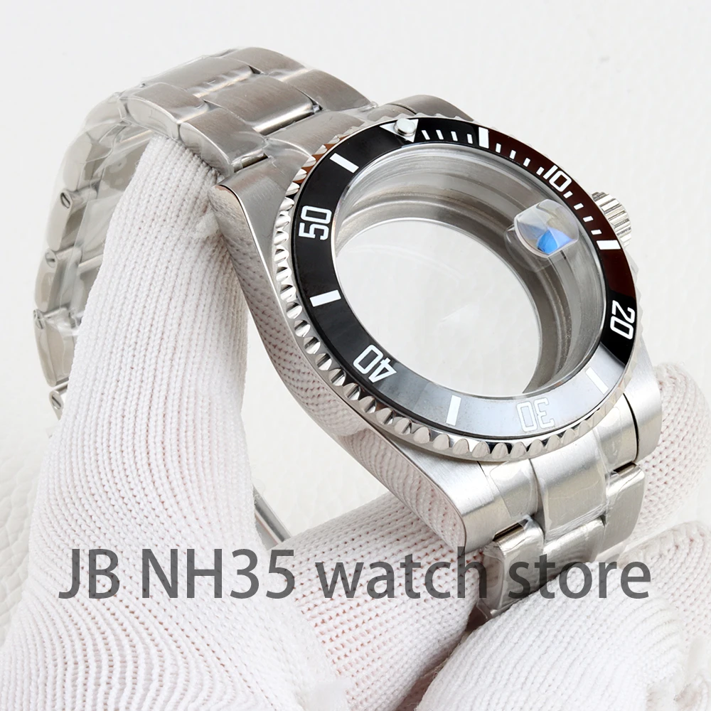 40mm NH35 Brushed Oyster Strap Sliver Watch Case 316L Stainless Steel Sapphire Glass Fit GMT NH34 NH35 NH36 Movement 28.5mm Dial