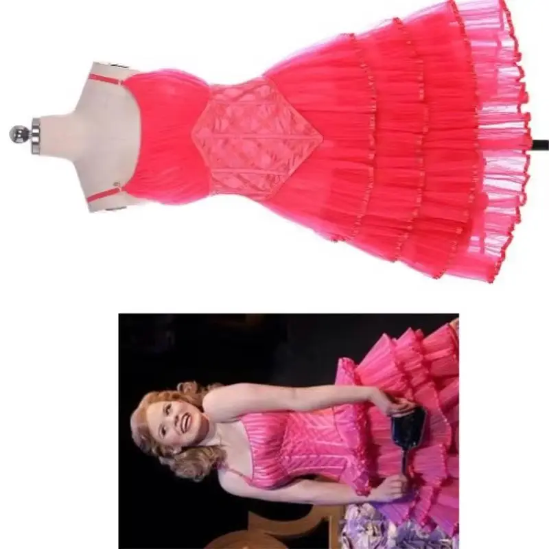 Musical Glinda Cosplay Costume Suspender Sexy Pink Dress Halloween Party Custom Made