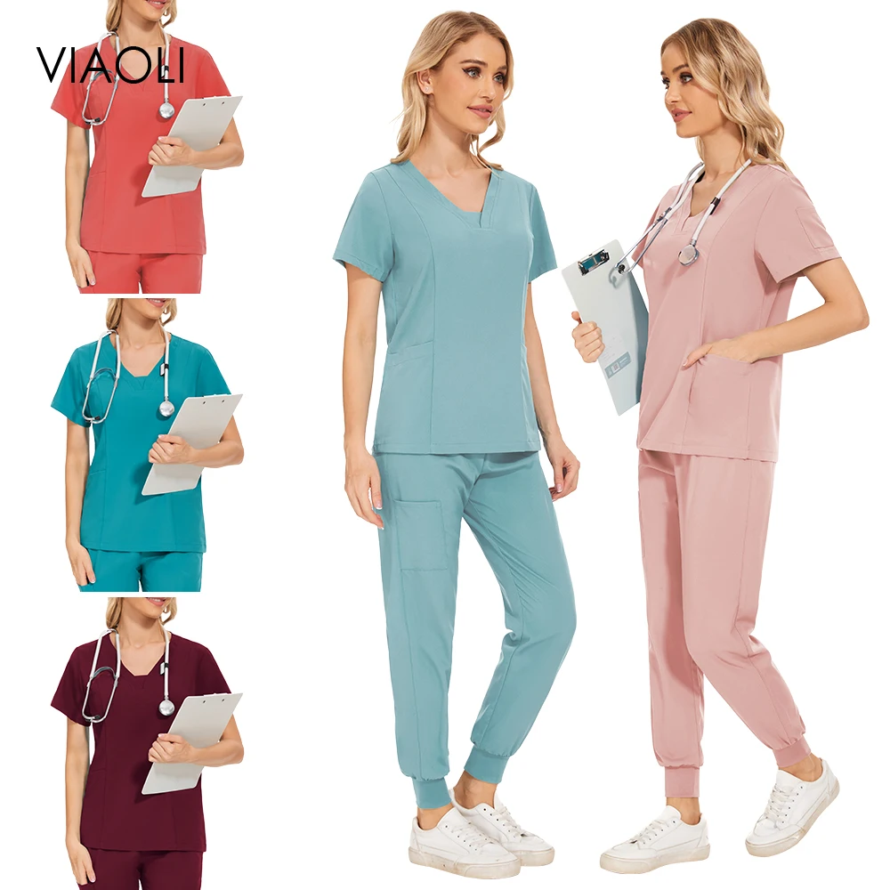 

Surgical Gown Medical Scrubs Spa Uniforms Women Hot Selling Multi-color Nursing Clinic Hospital Medical Blouse Joggers Pants Set