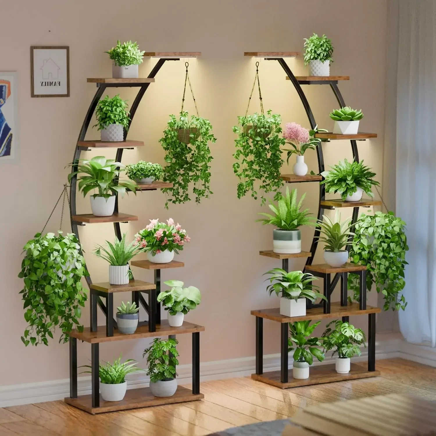 Plant Stand Indoor with Grow Lights, 9 Tiered Metal Plant Shelf, 64