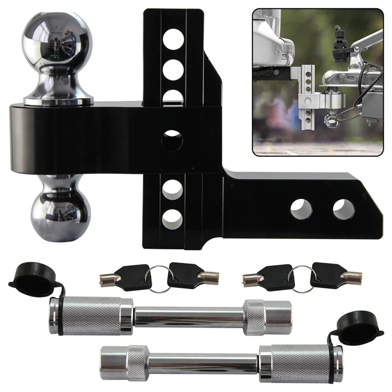 2'' Ontvanger 6'' Zilver/Zwart Drop Verstelbare Trekhaak Mount 12500lbs Dual Ball