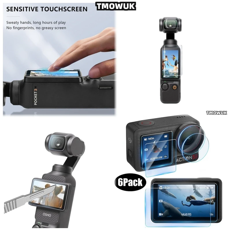 

For DJI Pocket 1 2 Osmo Pocket 3 Action 2 4 Pro - Frosted Tempered Glass Screen Protector & Lens Guard Cap