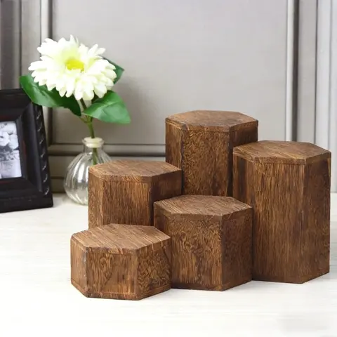 Wooden 6 Pcs Hexagon Riser for Display Jewelry and Accessory Display Stand Coffee or Black for Bracelet Necklace Figurine