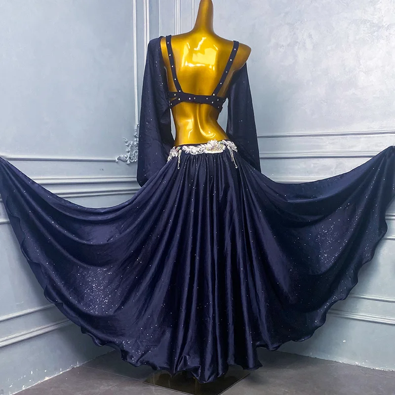 Nuovo costume di danza del ventre reggiseno con nappe con strass di lusso + gonna lunga divisa sexy 2 pezzi set da competizione professionale di danza orientale