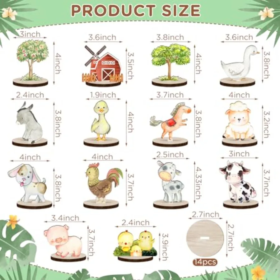 14 قطعة حيوانات المزرعة الخشب الجدول المركزية مخلوقات المزرعة انقطاع الأشكال الجدول القبعات العالية مزرعة تحت عنوان استحمام الطفل زينة الخشب