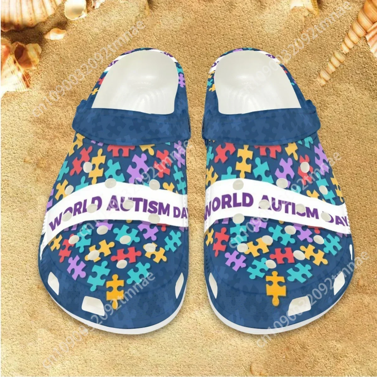 Fashion Women's Clogs Slippers Hole Shoes Summer Outdoor Autism Awareness Design Custom Flat Walking Shoes Beach Adult Sandals