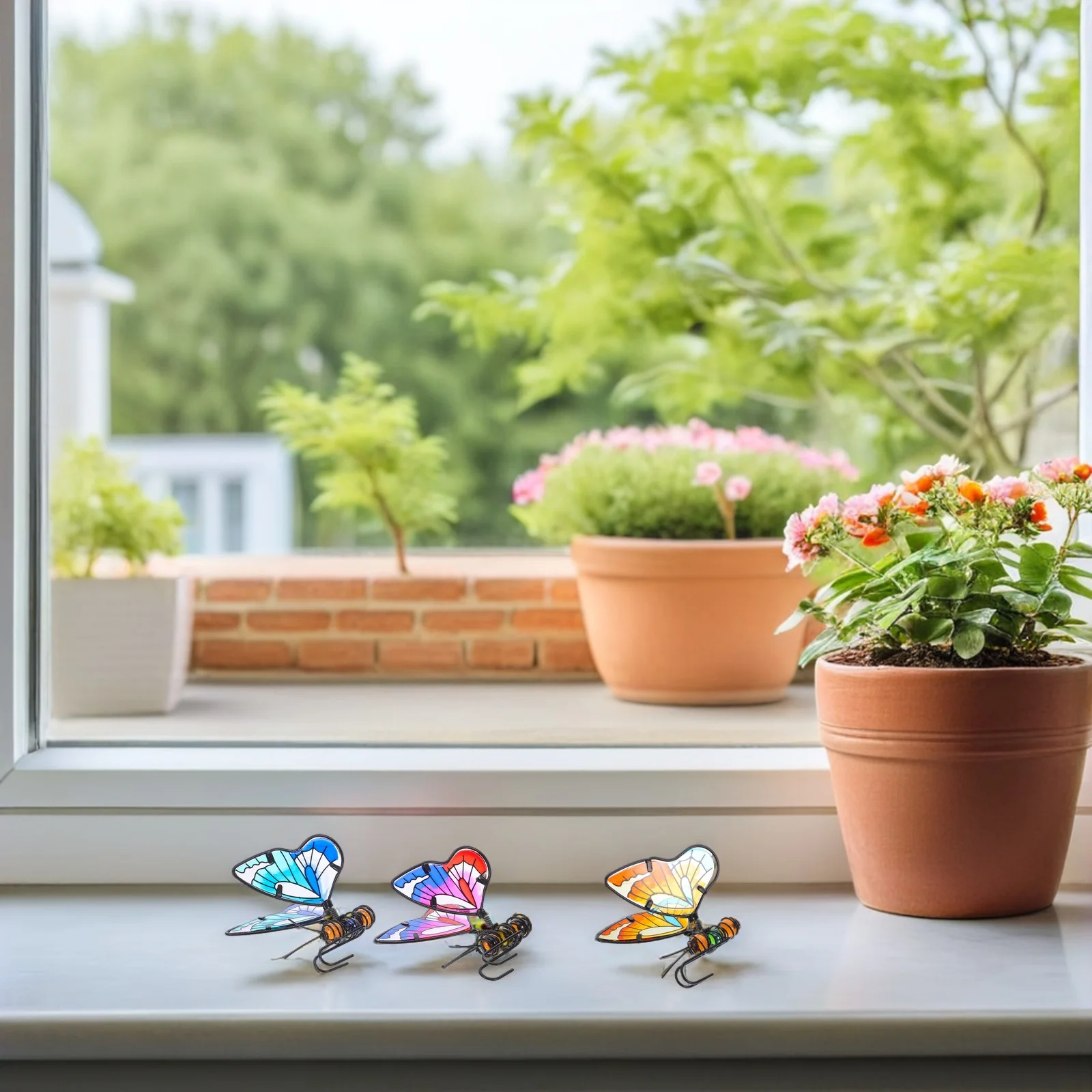 

4Pcs Floral Butterfly Pot Hanger - Durable Iron Glass Hanging Decoration for Indoor Outdoor Plants