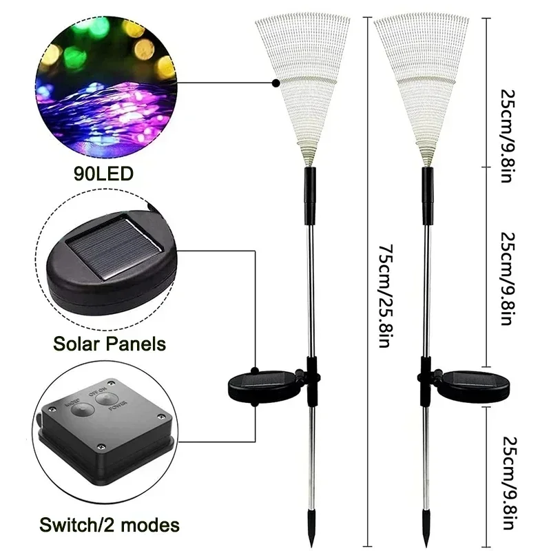 야외 태양광 LED 불꽃 놀이 요정 조명, 정원 장식 잔디 통로 태양광 램프, 파티오 마당 파티용, IP65 방수, 1 개, 2 개, 4 개, 6 개