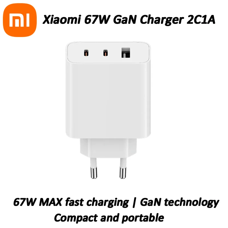 

Xiaomi 67W GaN Charger 2C1A Fast Charge EU Adapter Usb Type C Cable For Redmi Note Pro Mi 13 Lite K60 K60E K50 Portable Charger
