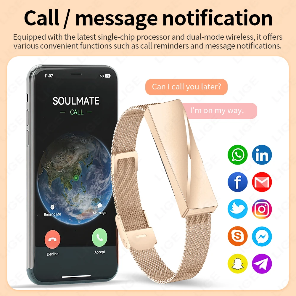 LIGE لا شاشة ساعة ذكية امرأة الرياضة اللياقة البدنية مراقب معدل ضربات القلب سوار 1ATM مقاوم للماء ساعة ذكية جديدة لأزياء أندريو IOS