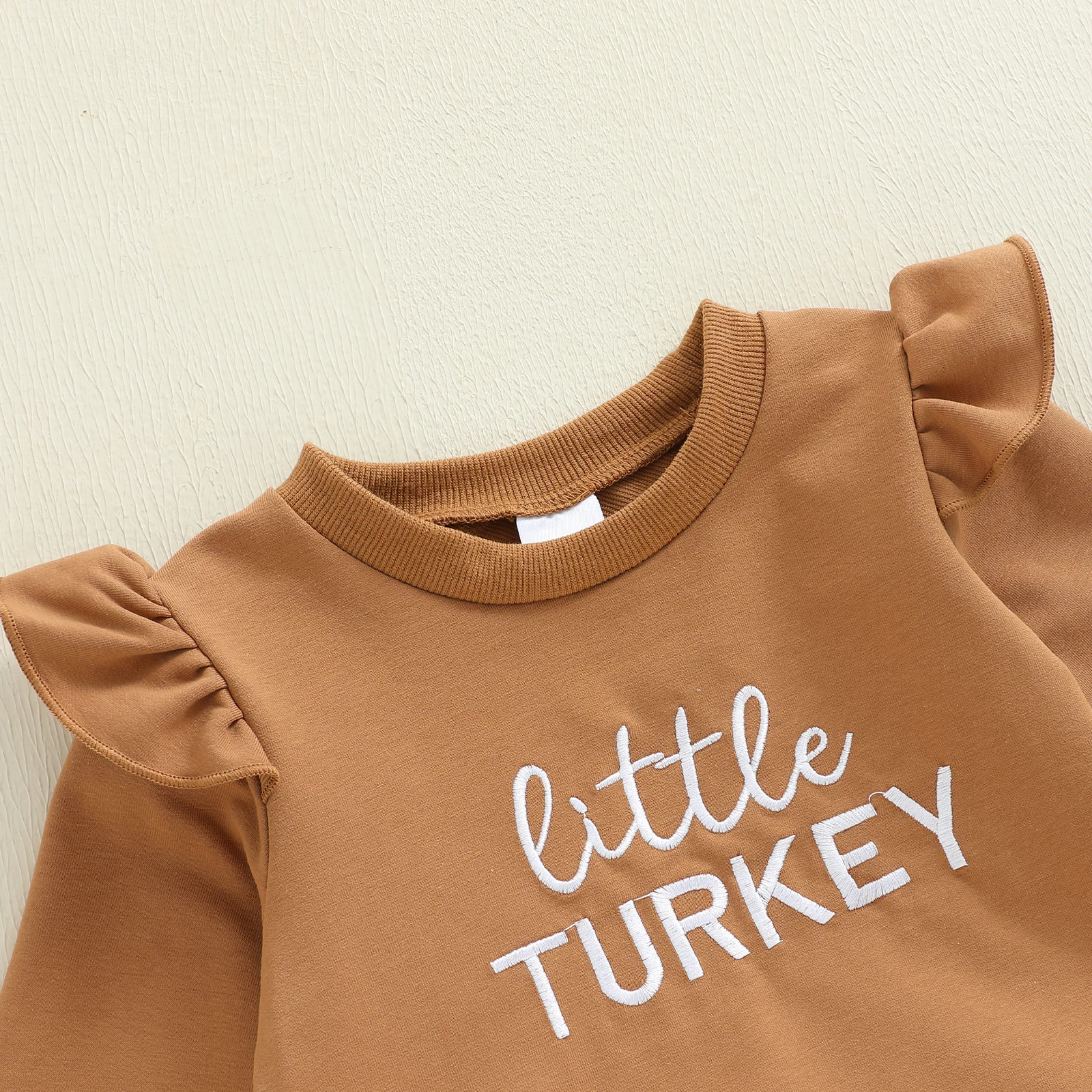 طقم ملابس للفتيات الصغيرات لعيد الشكر للأطفال بأكمام طويلة وسروال منقوش عليه حروف تركية مكون من قطعتين #3