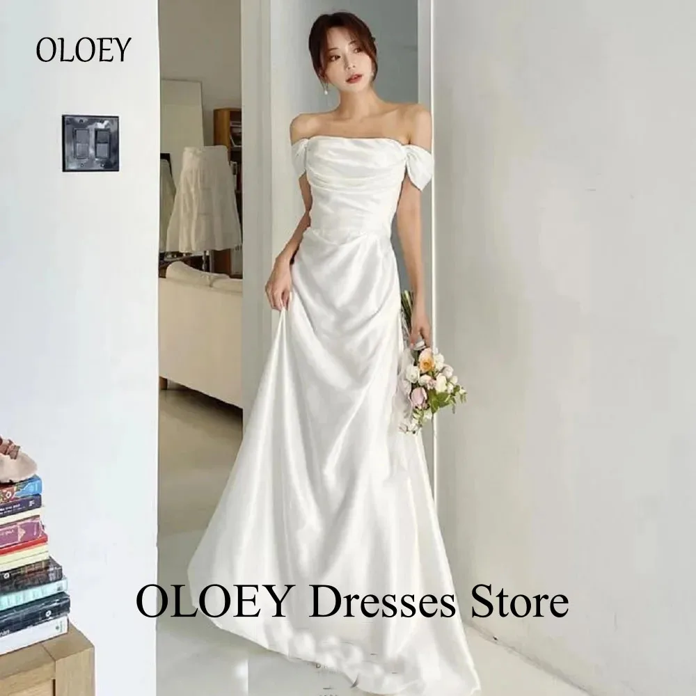 Oloey Korean Evening Party Dresses Customized Off the Shoulder Satin Wedding Snap Dress Elegant Sleeveless Corset Prom Dress