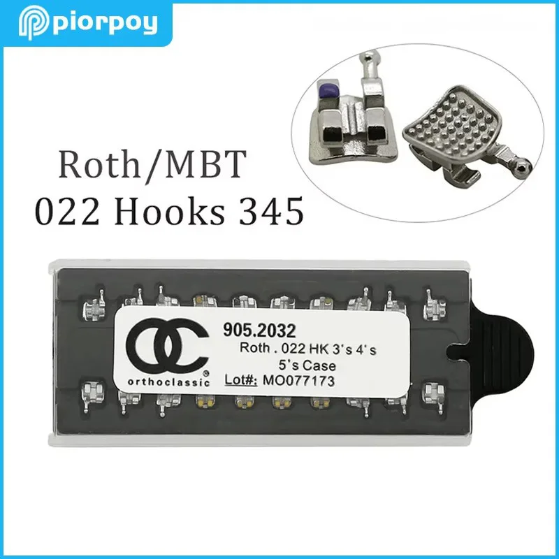 PIORPOY 1 Kit de Brackets Dentales Metálicos para Ortodoncia, MIM Monoblock Roth MBT 022 018, Ganchos 345, Accesorios de Odontología