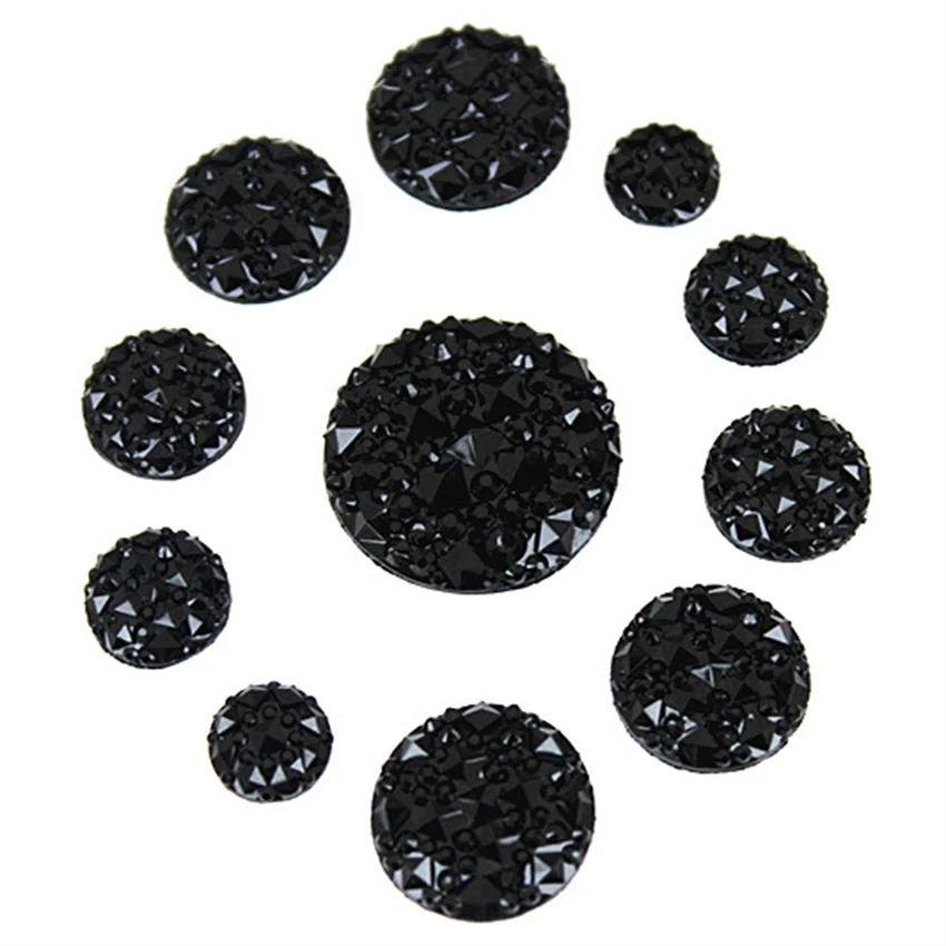 Micui 10/12/14/16/18/20/30mm Black Resin Rhinestones Acrylic Crystals Round Flatback Stone Beads DIY Scrapbooking Crafts MC103