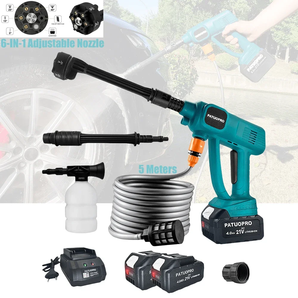 Cordless Car Washing Gun High Pressure Car Cleaner 6 In 1 Spray Nozzle Home Garden Cleaning Power Tools For Makita 18V Battery