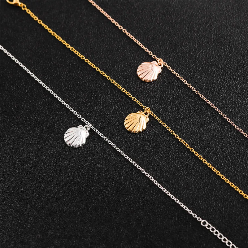 Cute Seashell Sea Clam Shell Scallop Bracelet Small Sector Conch Nautical Ocean Beach Pendant Charm Chain Bangle for Women Girl