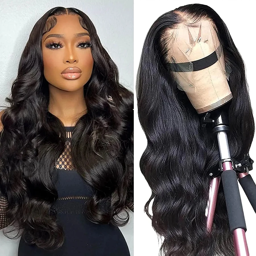 36 Inch Transparent Lace Body Wave Wig 100% Human Hair Wigs Pre Plucked Bleached Knots Bling Remy Hair Wigs 360 Lace Frontal Wig