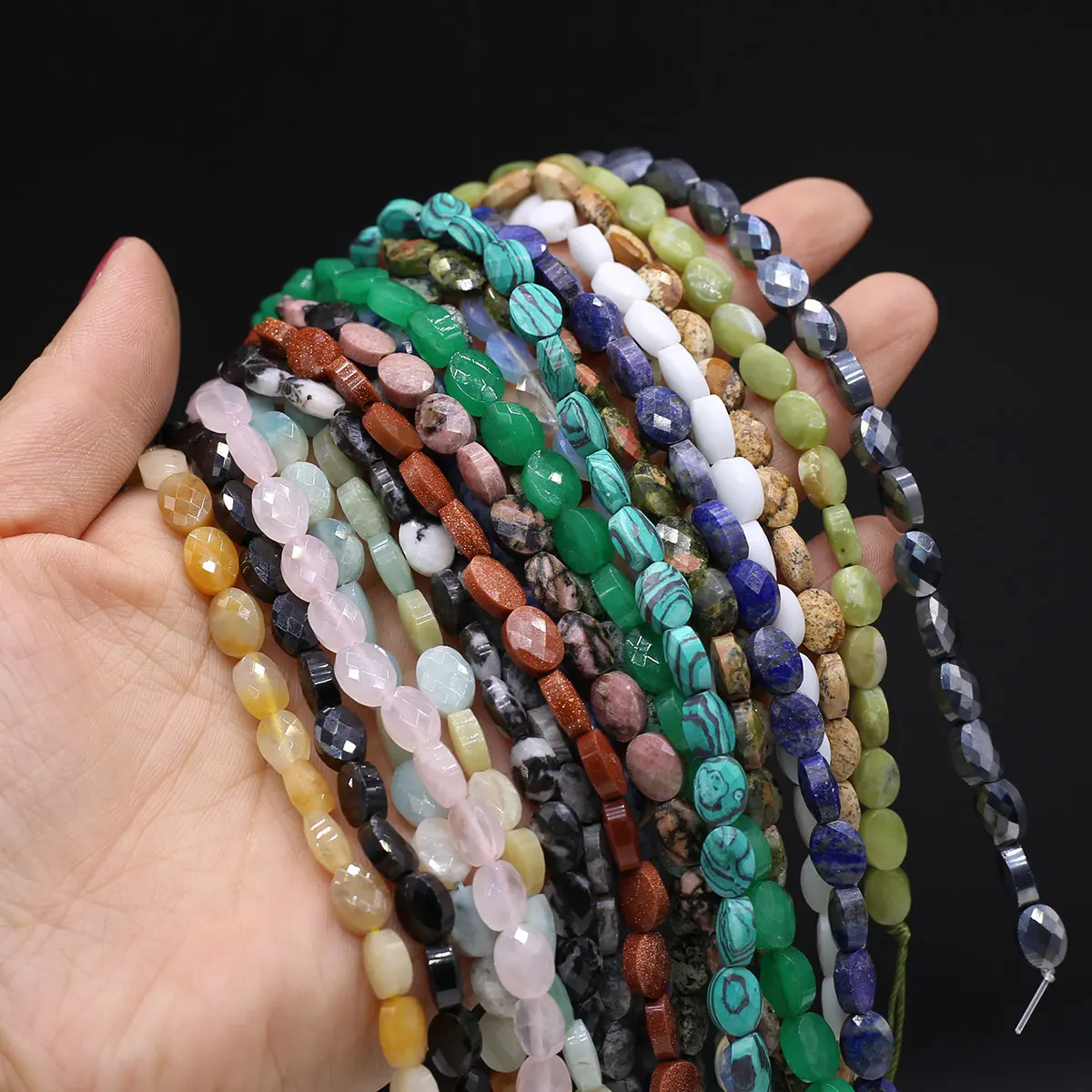 

6x8mm Natural Stone Faceted Beads Oval African Pines Manganese Ore Loose Beaded for Making DIY Jewerly Necklace Bracelet
