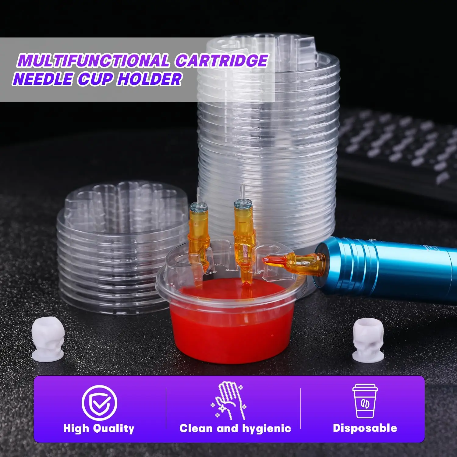 

20Pcs Disposable Clear Tattoo Cartridge Holder Ink Cleaning Cup with Multiple Slots Hygienic for Tattoo Artists Studio Supplies