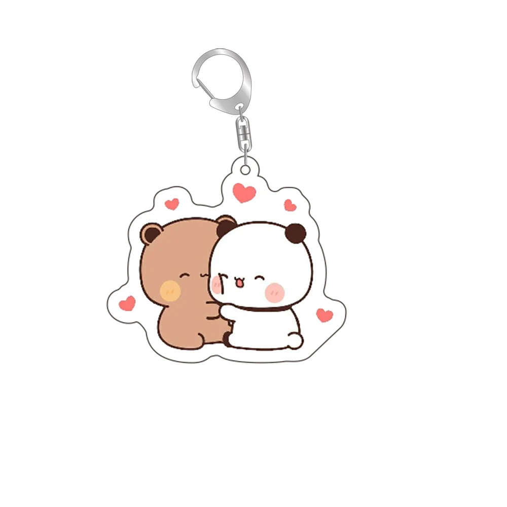 Anime Dudu Bubu Key Chain Super Cute Couple White and Grey Couple Bear Panda Acrylic Keychains Ring for Accessories Bag Pendant