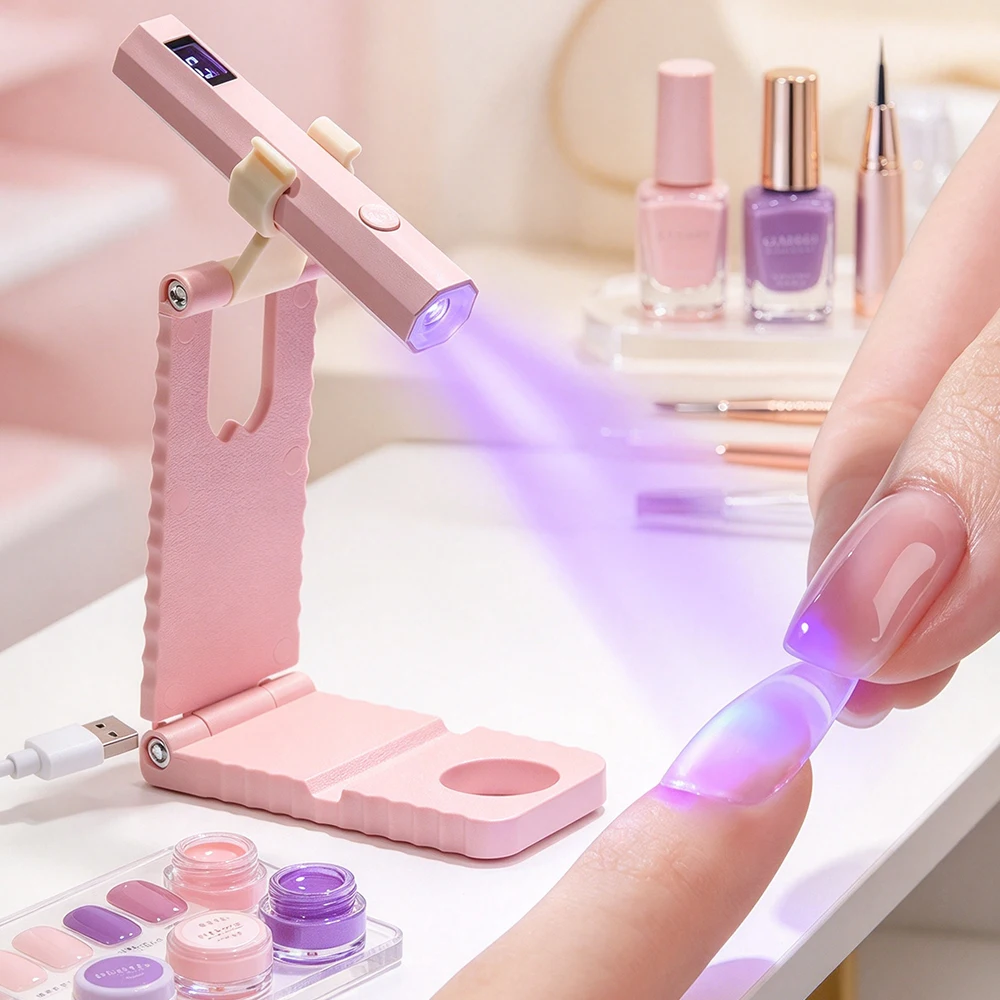 LED UV Nail Lamp with Stand Handheld UV Light with LCD Display for Gel Nails Rechargeable USB Nail Dryer for Fast Curing
