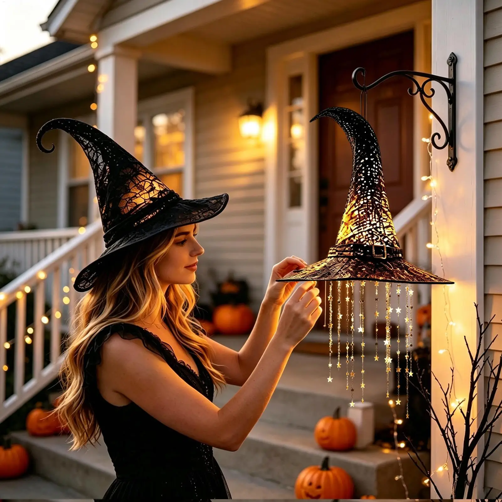 Witch Hat Chime Halloween Light Up Patio Decor Ornament Holiday Windbell for Homeowners Coffee Shop Balcony Backyard Restaurant