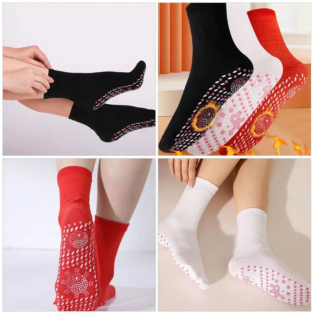 3 Pairs Self Heating Socks Winter Daily Use Comfortable Breathable Non Slip Bottom Men Women Black Thermal Circulation