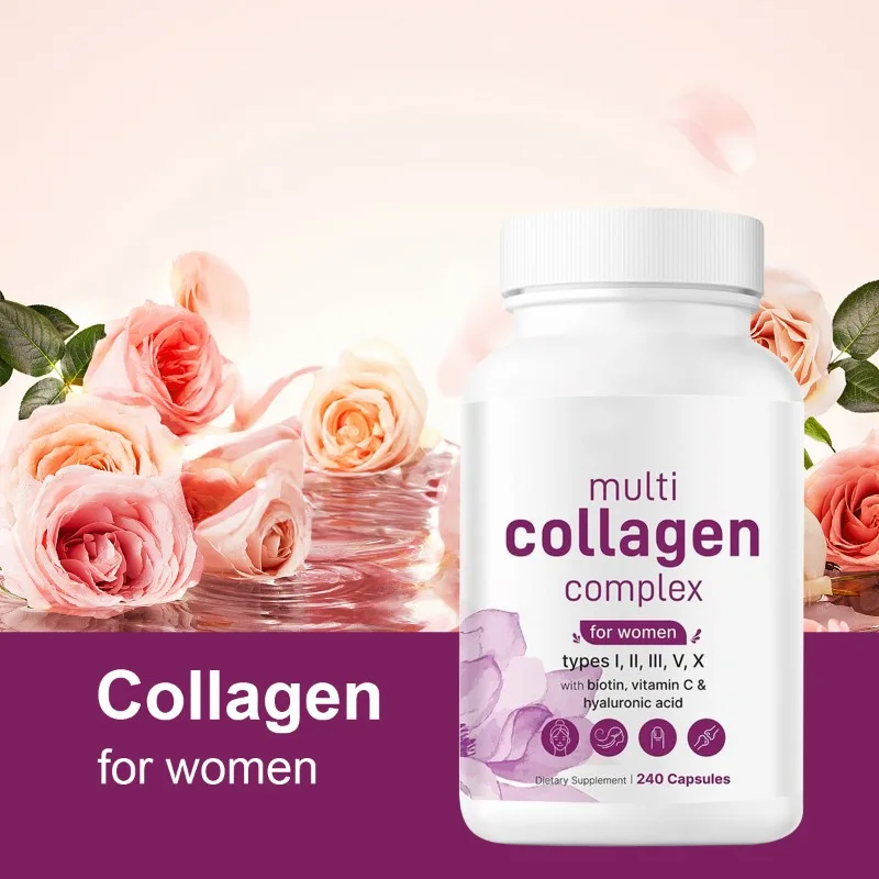

Advanced Multi Collagen Capsules 240 Count Nutrient DenseFormula Support Skin Radiance Joint Health Hair Nails Strength