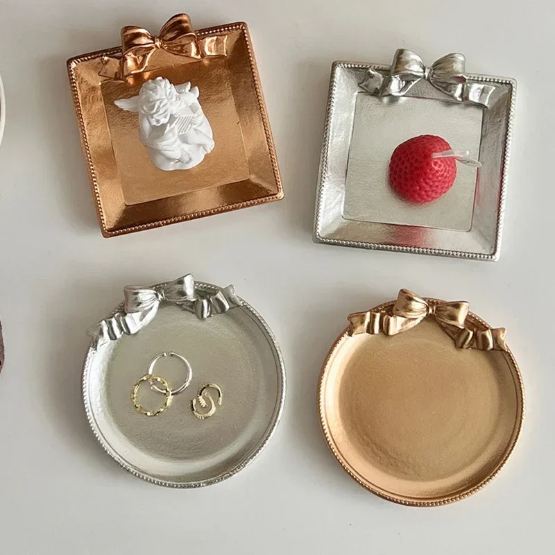 Bow Tie Jewelry Tray, Resin Aromatherapy Display, Irregular Gold and Silver Storage, HandPolished Circle Trinket Organizer.