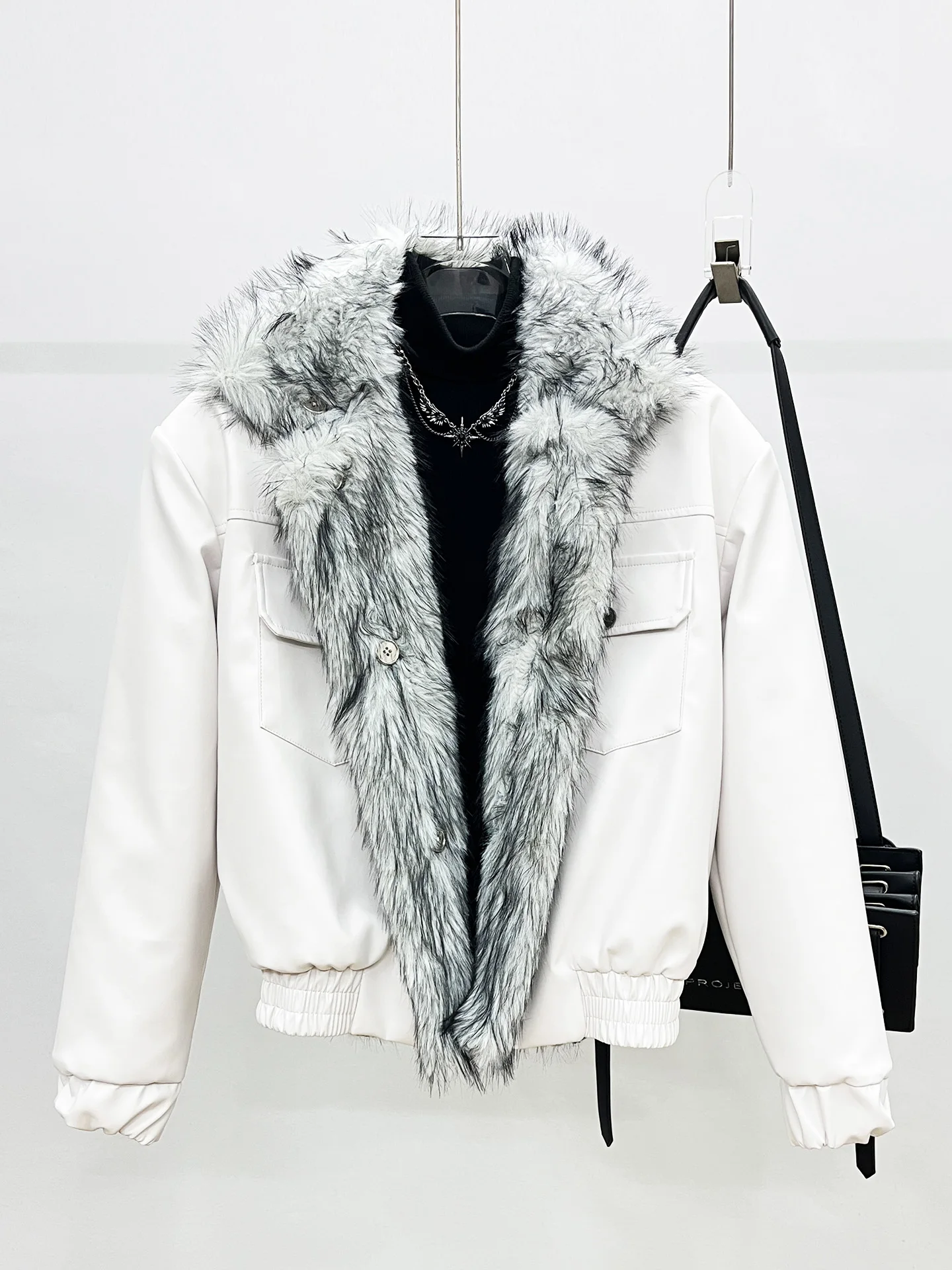 

Premium Feel Winter Faux Fur ort Jaet Men Thi Double Sided Wear Sli Casual Sle Long Sve Flip Collar Coat