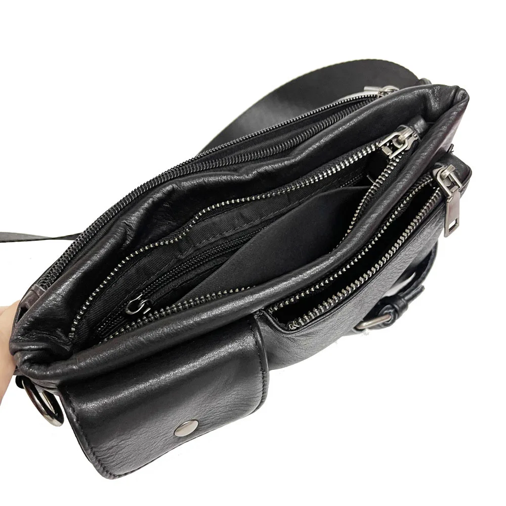 Europäische und amerikanische Mode Herren Hüft tasche hochwertige Top Layer Leder schwarze Brusttasche