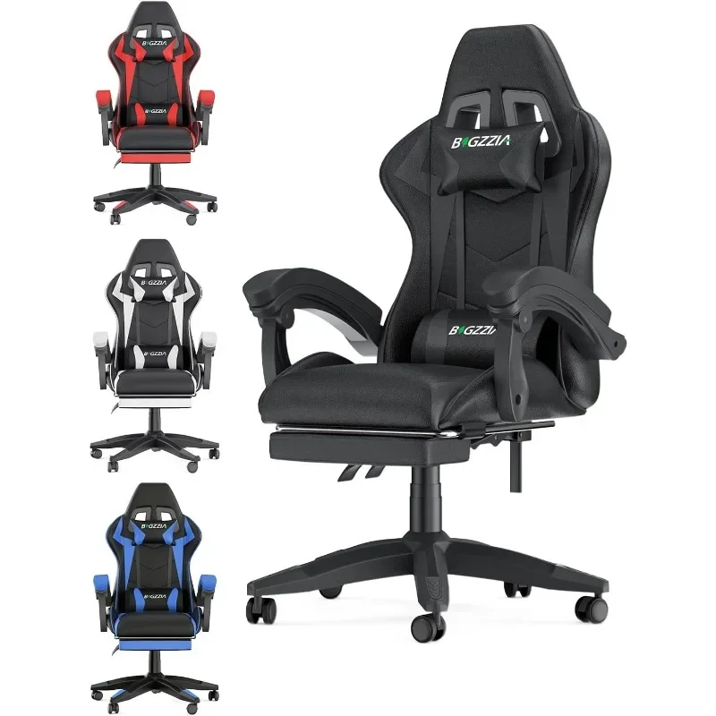 

Bigzzia Gaming Chair with Footrest Office Desk Chair Ergonomic Gaming Chair PU Leather Reclining High Back Adjustable