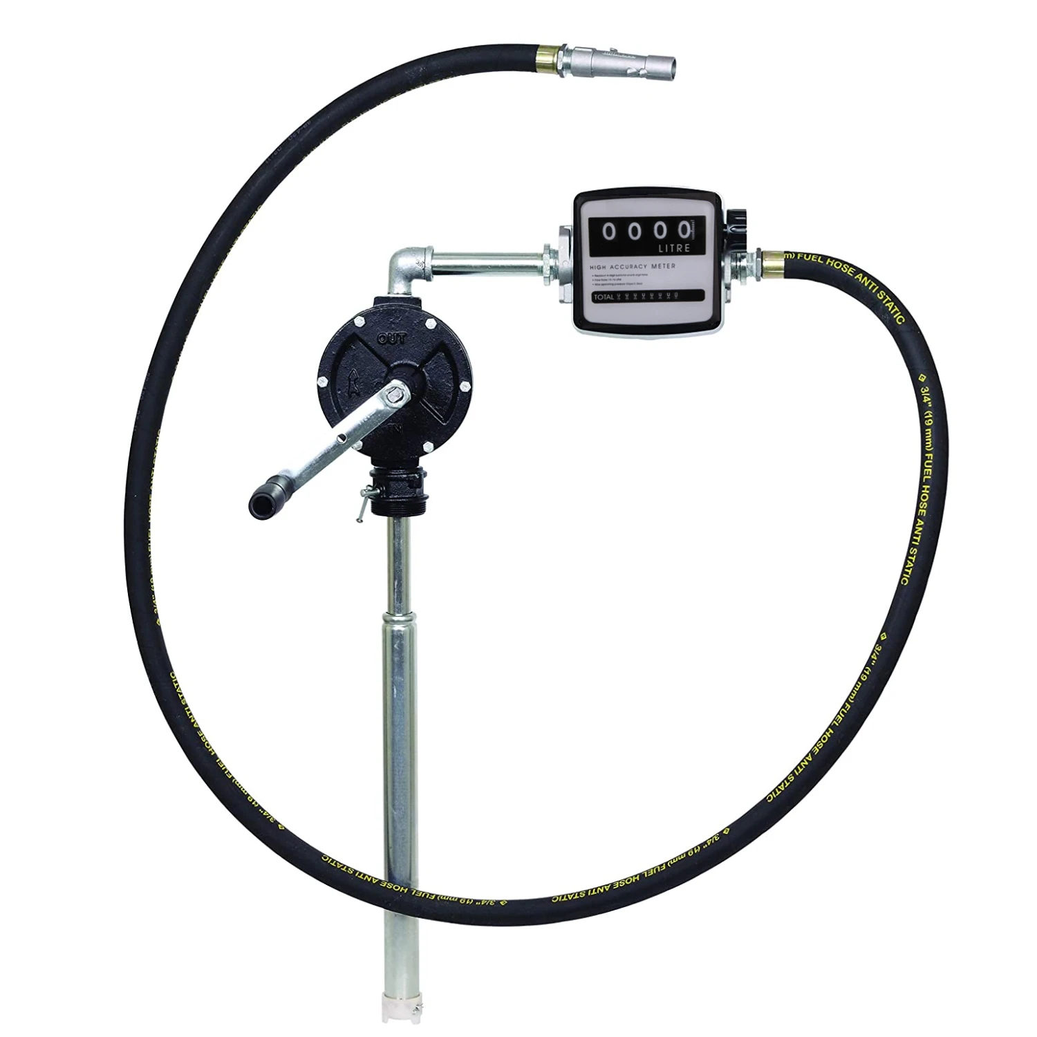 Heavy Duty 10 GPM Rotary Vane Manual Fuel Transfer Pump with Suction Hose Nozzle Holder Fuel Meter