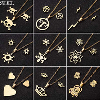 Winter Fashion Snowflake Necklace Pendant Stainless Steel Jewelry Set For Women Christmas Mandala Sun Heart Crown Earrings Gifts