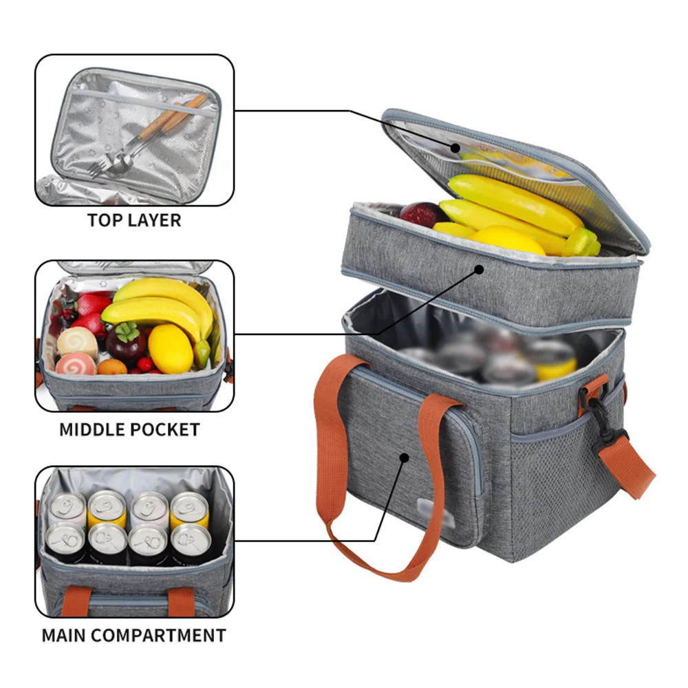 Portable Thermal Lunch Bag Picnic Food Cooler Bags Insulated Case Durable Waterproof Office Lunchbag Shoulder Strap Cooling Box