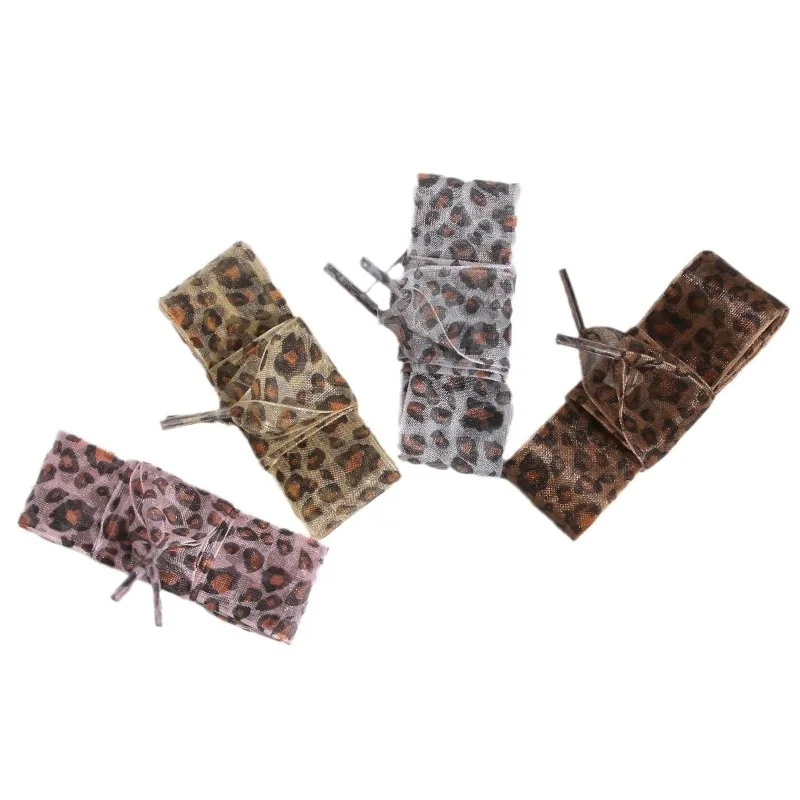 Leopard Print Organza Chiffon Shoelaces 4cm Width 140CM Bowknot Shoe Strings for Canvas Sneakers White Daily Shoes