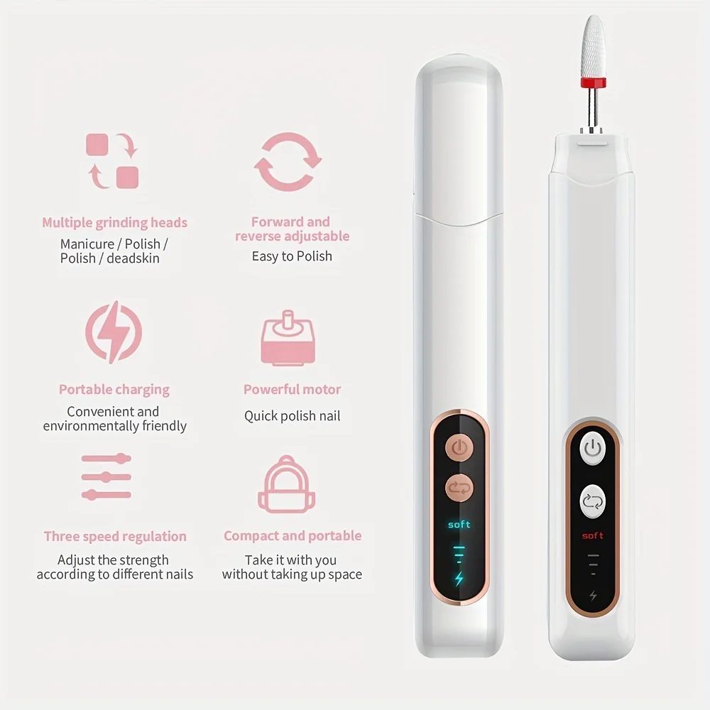 ชุดเจาะเล็บแบบพกพาสําหรับทําเล็บมืออาชีพและเล็บ - ลบผิวที่ตายแล้ว ยาทาเล็บอะคริลิกและเจลรูปร่าง