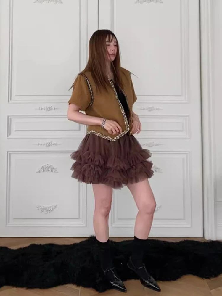 

Retro High Waist Puffy Skirt Women's f-length Cake Skirt Polyester Fiber Korean Sle Commute Pure Color Summer 2025