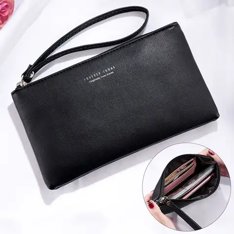 Women PU Leather Zip Coin Bag Wallet Long Purse Pouches