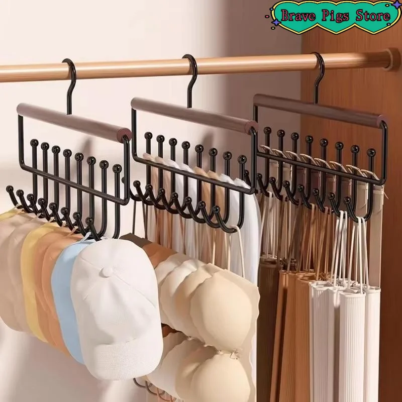 [HM]1Pcs Caps Belts Ties Storage Rack Wooden Hat Organizer Rack With Hooks Space-Saving Home Retail Display Clothes Storage[HM]