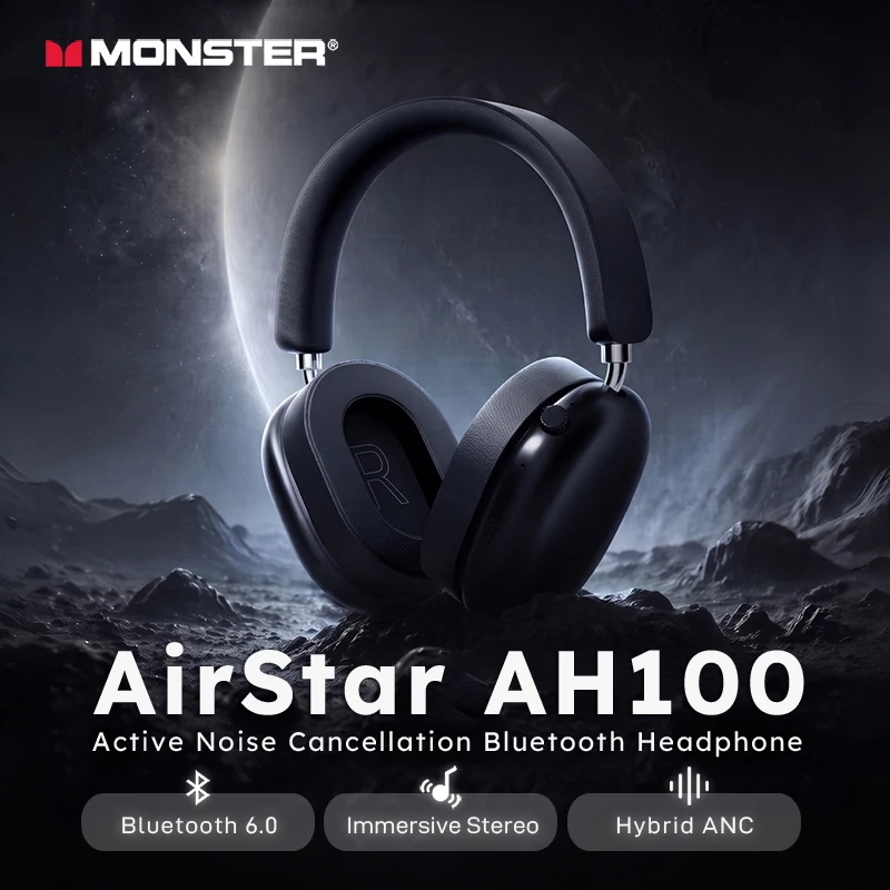 Image of Monster AH100 ANC Over-Ear-Kopfhörer Bluetooth 6.0 -45 dB aktive Geräuschunterdrückung, HiFi-Stereo-Kopfhörer mit Kabel/kabellos