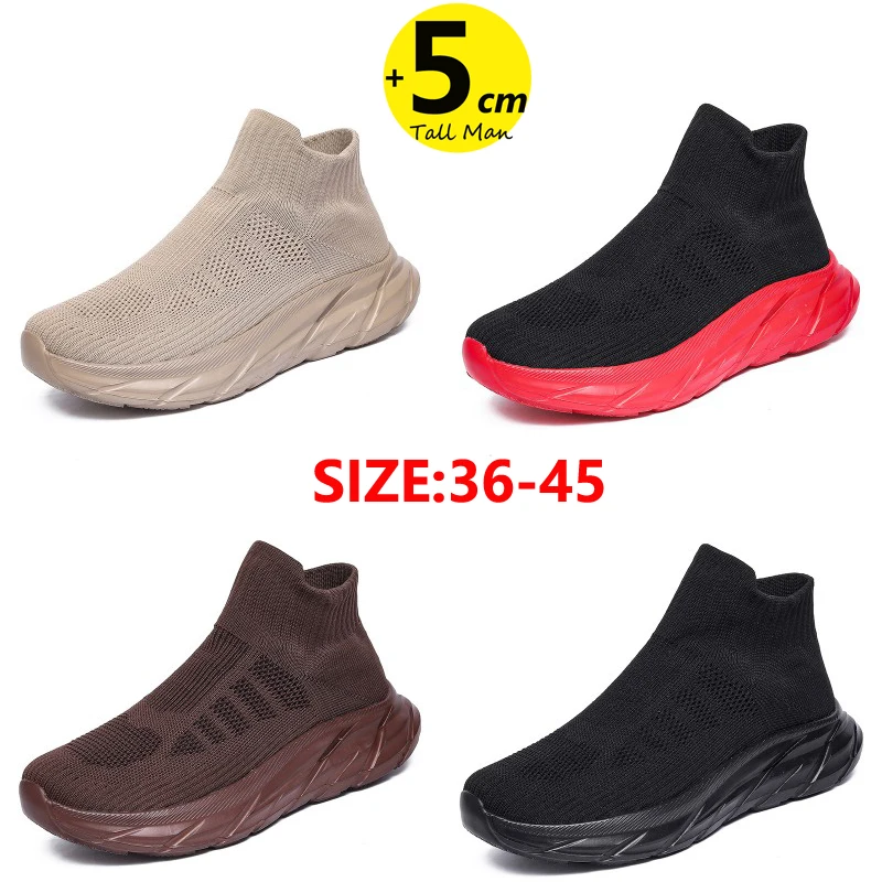 Casal mocassins sapatilhas para homens, sapatos de elevador, malha de altura, moda esportiva, plus size 36-45