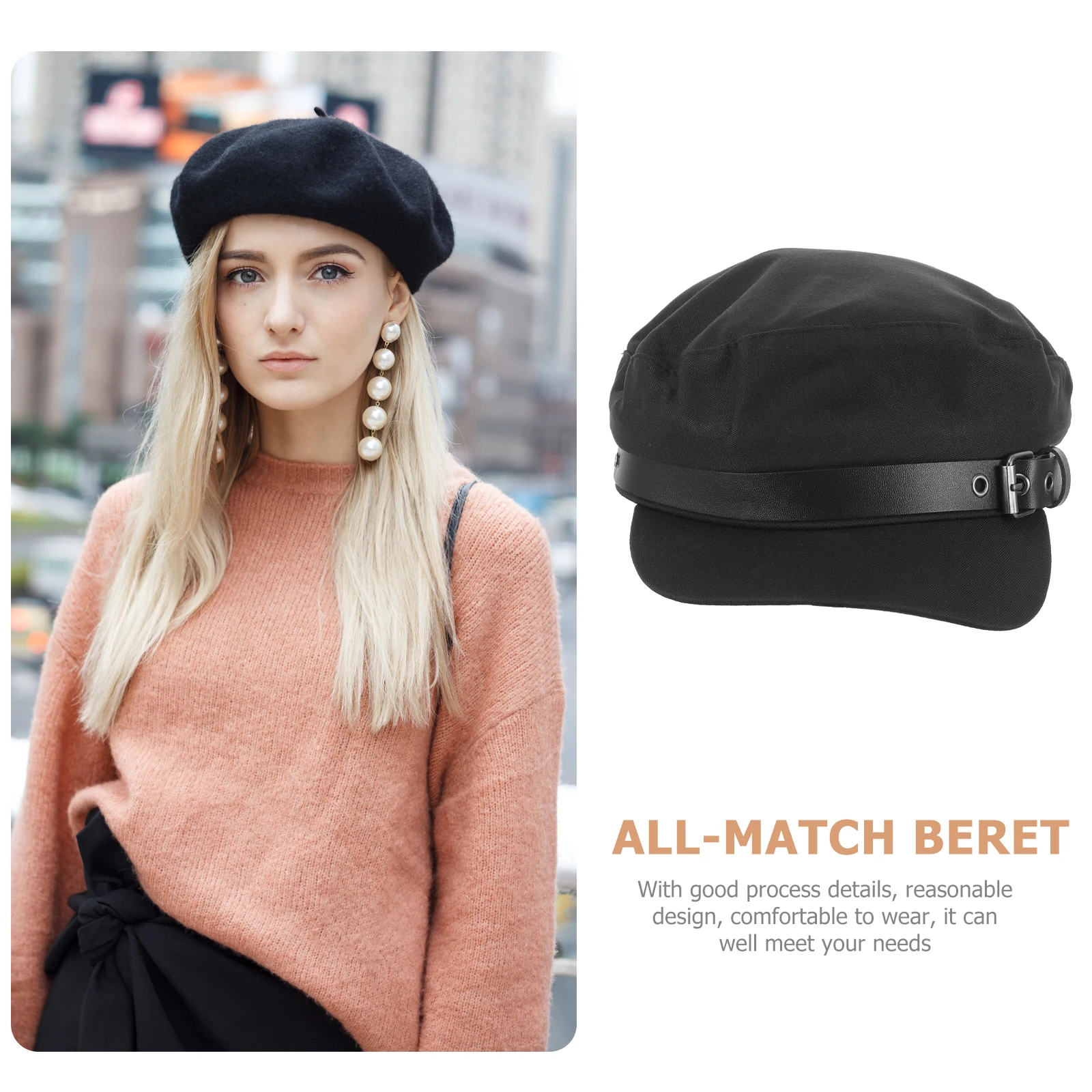 

Beret Women Hat -Match Stylish Lady Beret Cotton Comfortable Durable Decorative Accessory Sweater Trench Coat Shirt