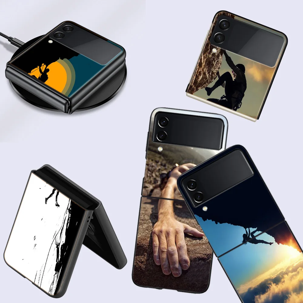 Extreme Adventure Rock Climbing Cell Phone Case For Samsung Galaxy Z Flip 5 5G Z Flip 6 5G 4 3 Black Coque Hard PC Luxury Cove