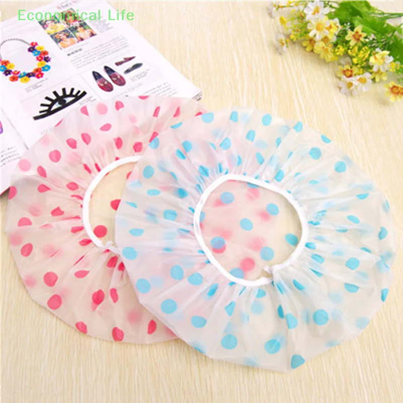 1Pc Fashion Waterproof Thicken Wave Point Shower Cap Reusable Hair Salon Elastic