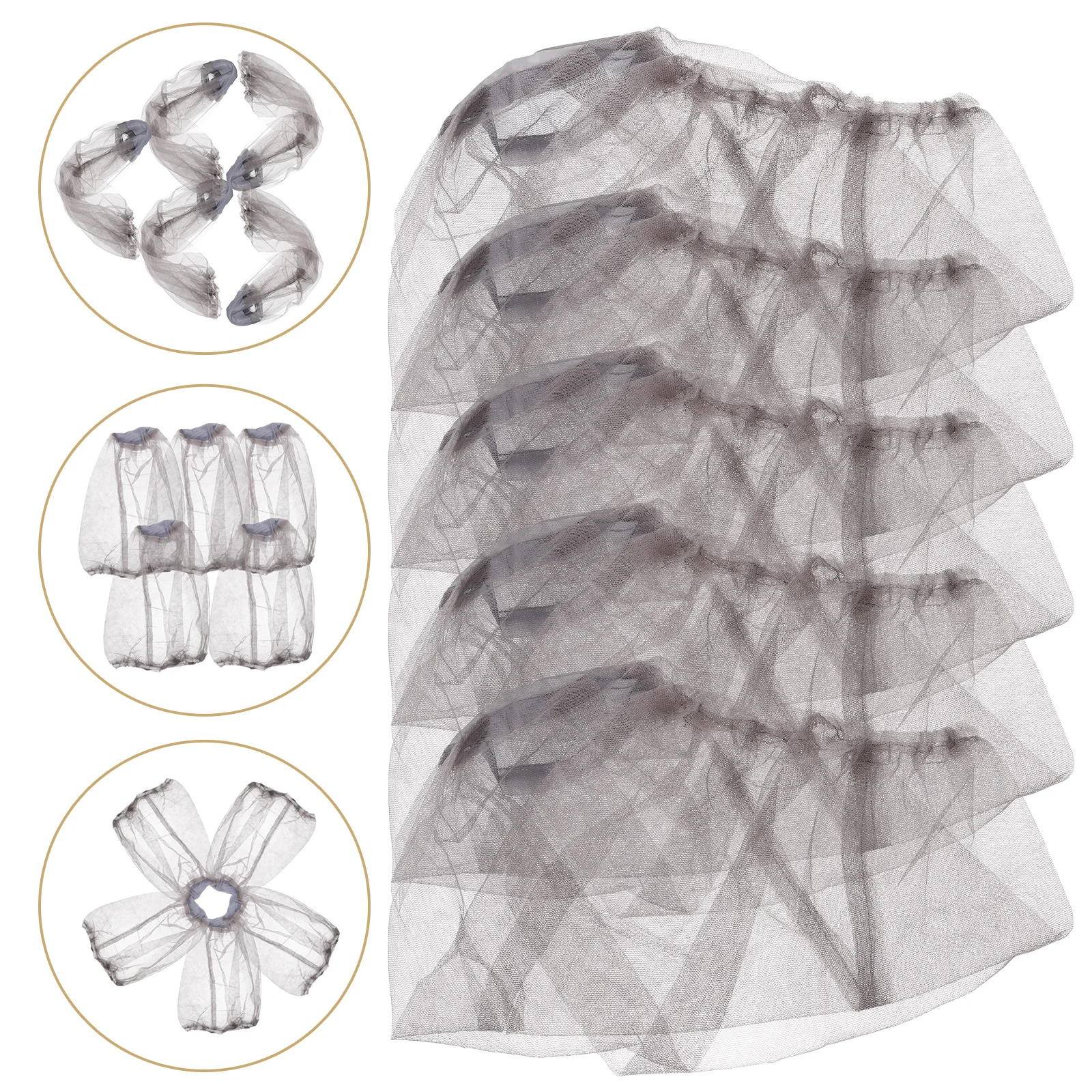 

5pcs Gray Camping Mosquito Net Hats for Fishing Outdoor Insect proof Portable Mesh Hiking Accessory Bug Netting Headwear