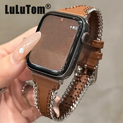 Bracelet en cuir pour Apple Watch UItra 8 7 49mm 45mm 44mm, bracelet de montre avec bordure à fermeture éclair pour iWatch Series 6 5 4 SE 42mm 40mm 38mm