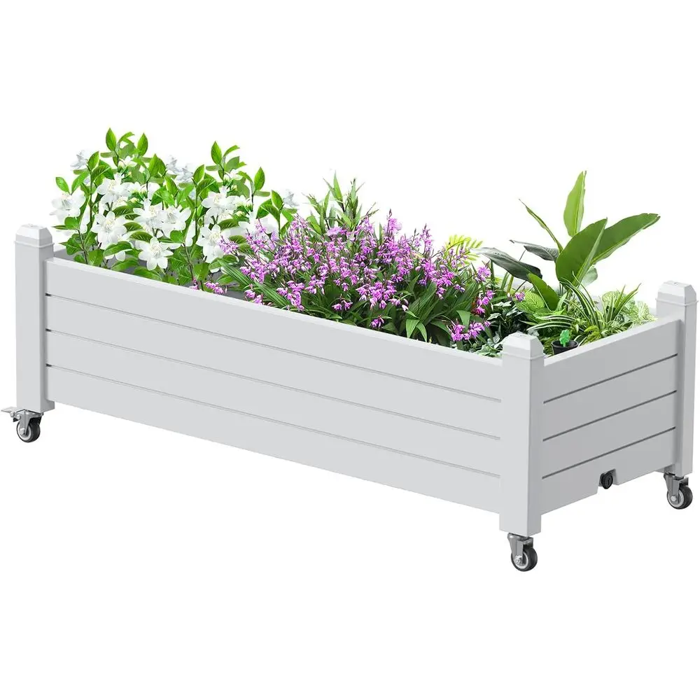 

Raised Garden Bed with Wheels, Outdoor Resin Planter Box, Drain Hole, Water Level Indicator, Suitable for Planting Plants and Ve